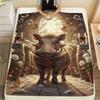 1PC Warthog Print FlAannel Blanket, High quality Comfortable for All Seasons, Home Decor, Warmth and Comfort