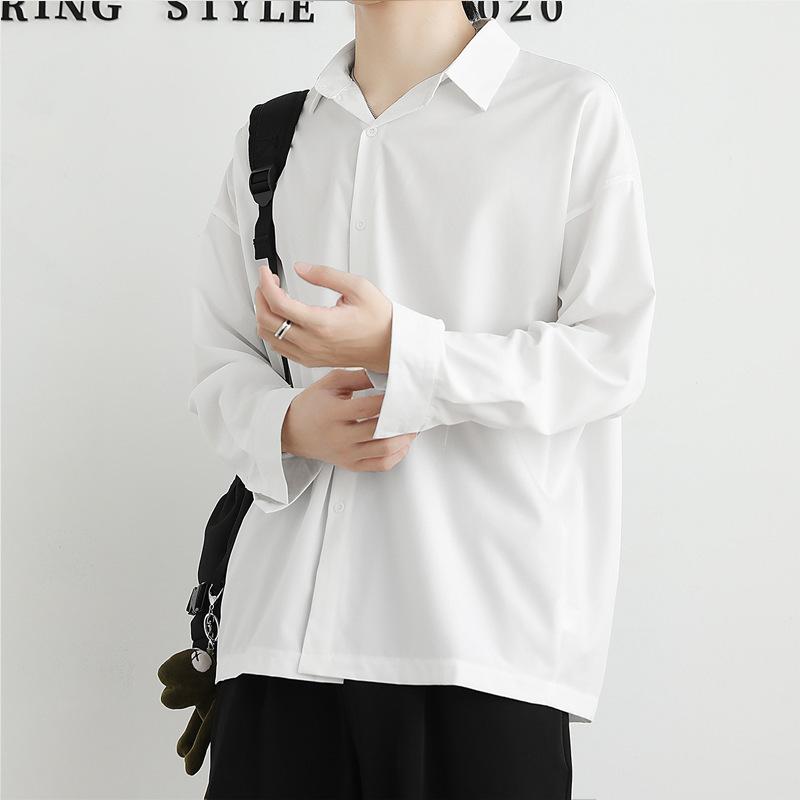 Loose Ice Silk Drooping Black Shirt Men's Long-sleeved Autumn Trendy Handsome Men's Jacket Casual Men's White Shirt
