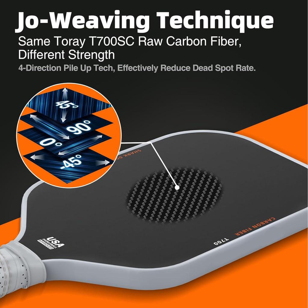 T700 16MM Enhanced Sweet Spot & Control & Power Anti-slip Grip Carbon Fiber Frosted Surface Pickleball Paddle