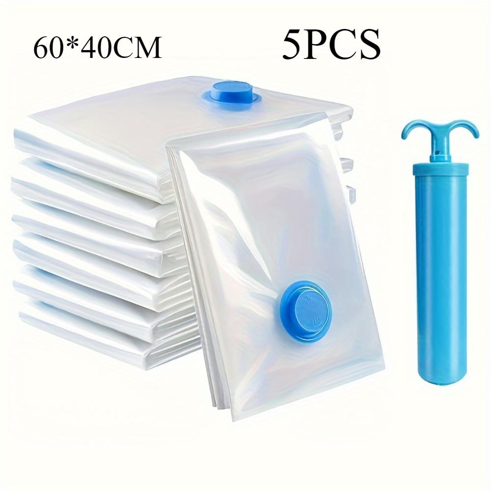 Balení 5 vakuových úložných pytlů s ruční pumpou - Opakovaně použitelné uzavíratelné plastové úložné pytle na oblečení, deky, ložní prádlo