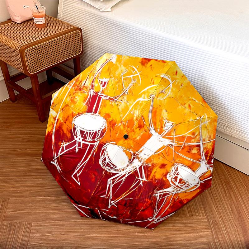 Retro Art  pattern, automatic folding umbrella, portable and foldable design, 8 ribs, a Christmas or birthday gift.