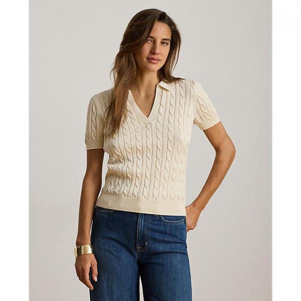 Lauren Ralph Lauren Short Sleeve Sweater Cable Cotton Blend  Wmlrswesn820212101 XS