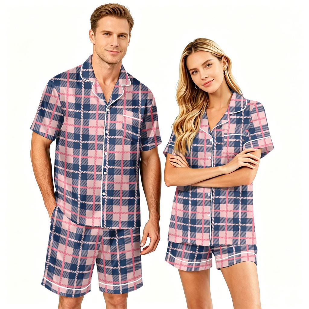 Couple Matching Pajama Set Short Sleeve Button Down Shirt and Shorts Loungewear Soft Casual Sleepwear Set Available In S To XXXXL