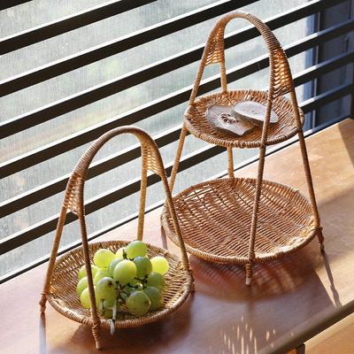 European Style 3-Tier Rattan Fruit & Dried Fruit Basket with Serving Tray