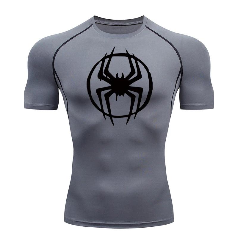 Spider Graphic Compression Shirts for Men Gym Workout Running Tshirt Summer Athletic Quick Dry Tees Tops Short Sleeve Rash Guard