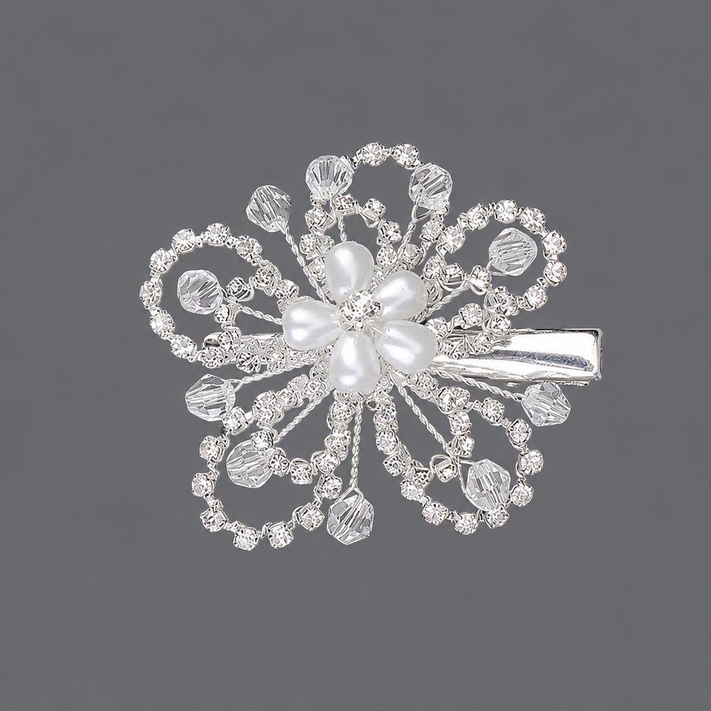 Handmade Flower Hair Clip with Alloy, Pearl and Drip Oil - Bridal Wedding Headwear Accessory