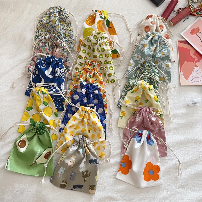 Floral Mini Cotton Drawstring Pouch for Jewelry, Cosmetics, & Lipstick - Dustproof & Cute