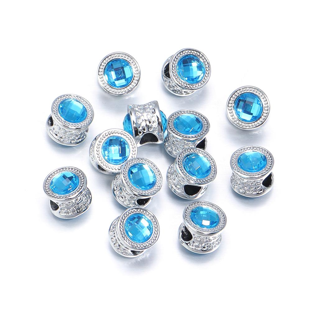 10pcs/Lot Color Alloy Rhinestone Spacer Beads Large Hole Barrel Bead for Jewelry Making DIY Charms Bracelet Hair Beads Accessory