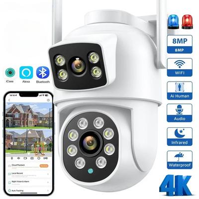 LS VISION Telecamera Wifi PTZ 4K 8MP per Esterno a Doppio Schermo Rilevamento Umano Doppie Lenti Visione Notturna a Colori Protezione di Sicurezza Telecamera IP Audio Spina EU