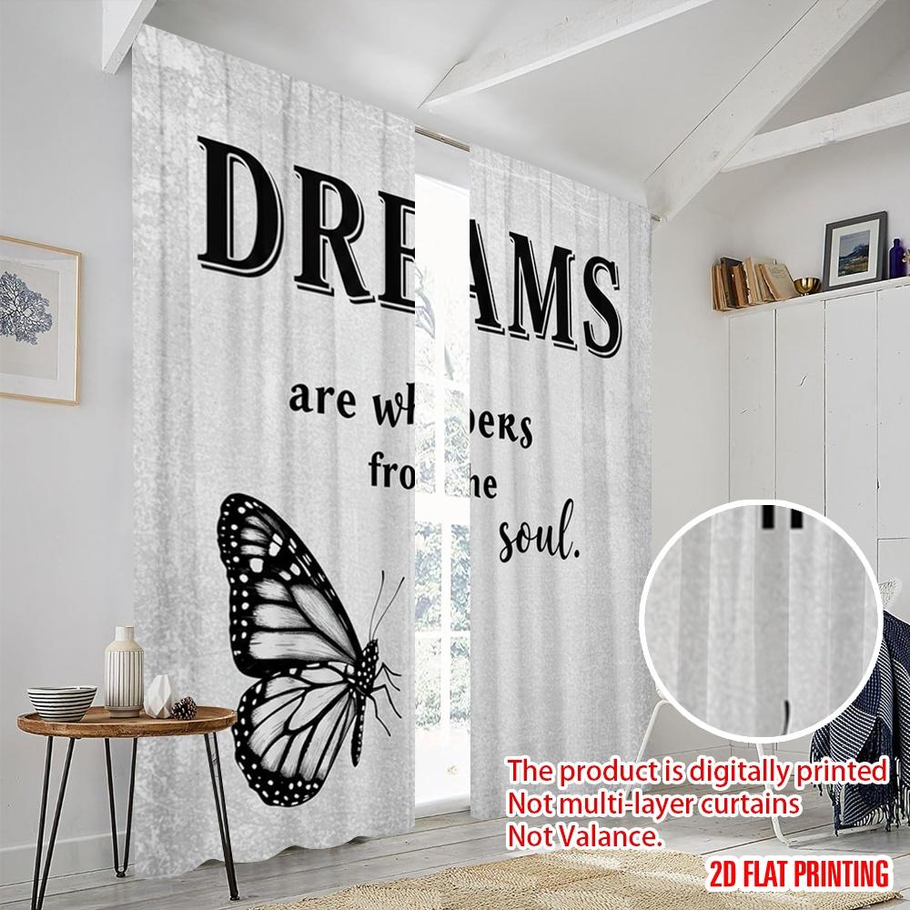 2 Stück 2D Flachdruck Szene Vorhang Traum Schmetterling Seele Polyester Ohne Strom Festliche Vorhänge für Klassenzimmer Büro