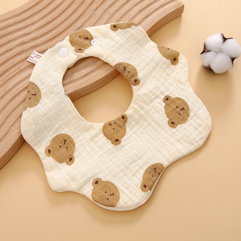 Baby Saliva Towel Class A Four-Layer Crepe Cartoon Snap-Button Bib Baby Triangle Scarf Newborn Bib