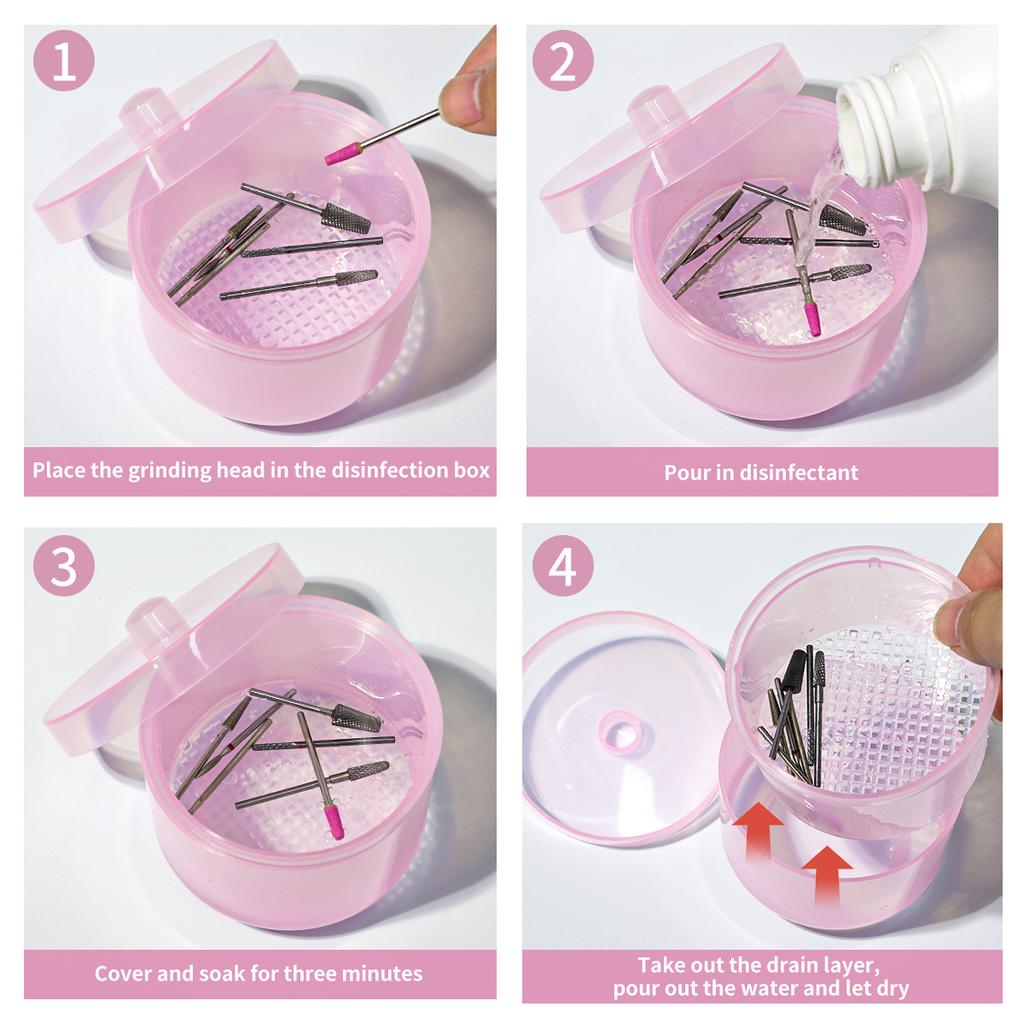 Nail Art Polishing Head Disinfection Box Double Filtration Cleaning Box Manicure Storage Box Nail Brush Cleaning Container