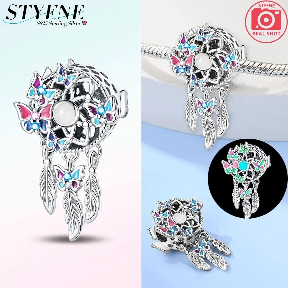 Charm Copper Original Dream Catcher Feather Pendant Purple Colorful Moon Design Bead Fit Bracelet Women Jewelry Diy