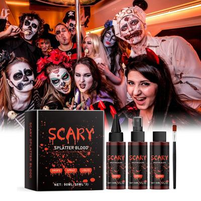Sada na make-up s umělou krví-Sražená krev 30ml+Sprej s umělou krví 30ml+Kapající krev 30ml, Realistická omyvatelná sada pro speciální efekty SFX