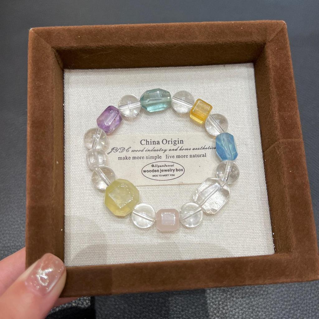 Crystal Gemstone Bracelet: Yellow, Purple & Aquamarine