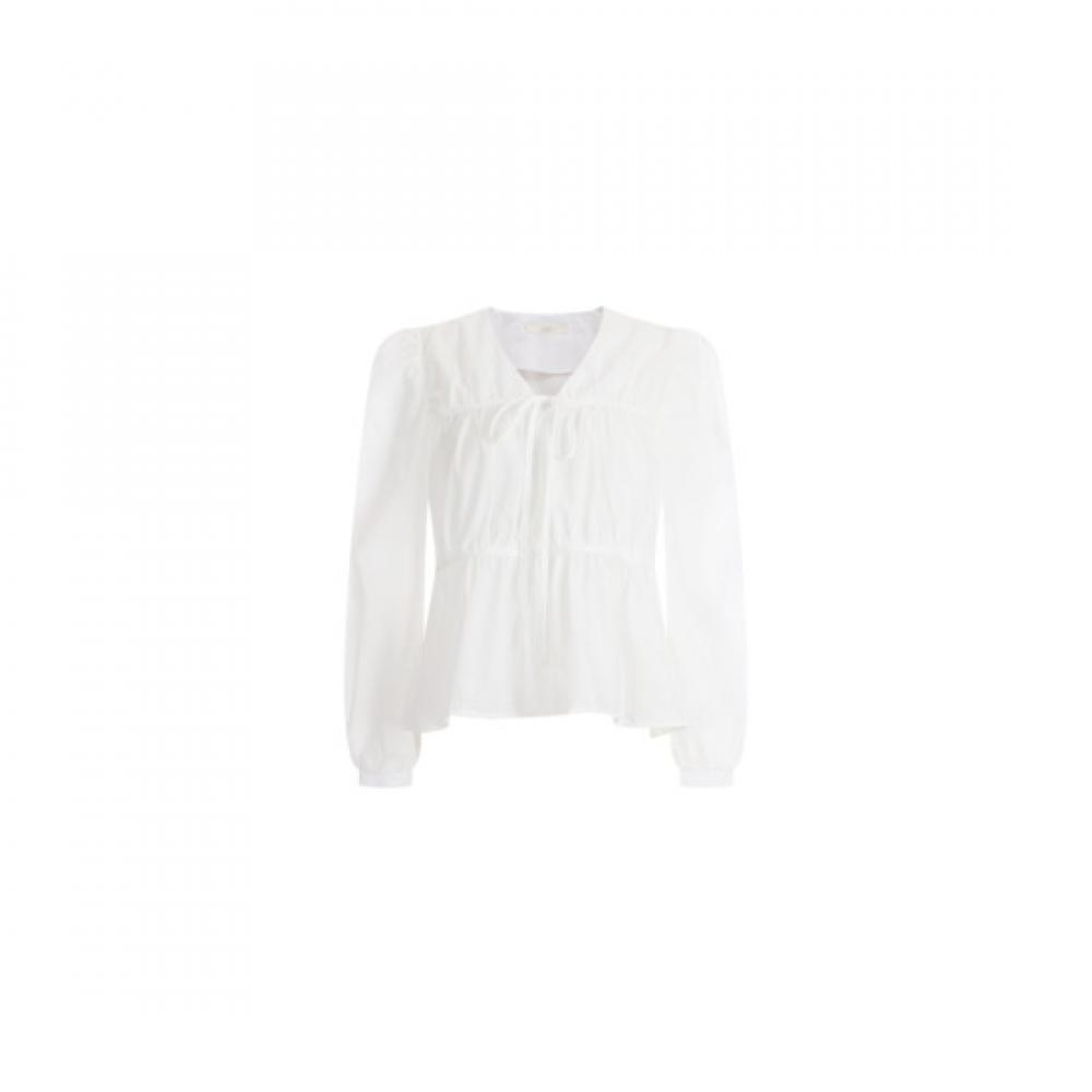 Shop Women S Cotton100 Ruffle Tie Puff Long Sleeve blouSe Ivory Ean Wbl 12088