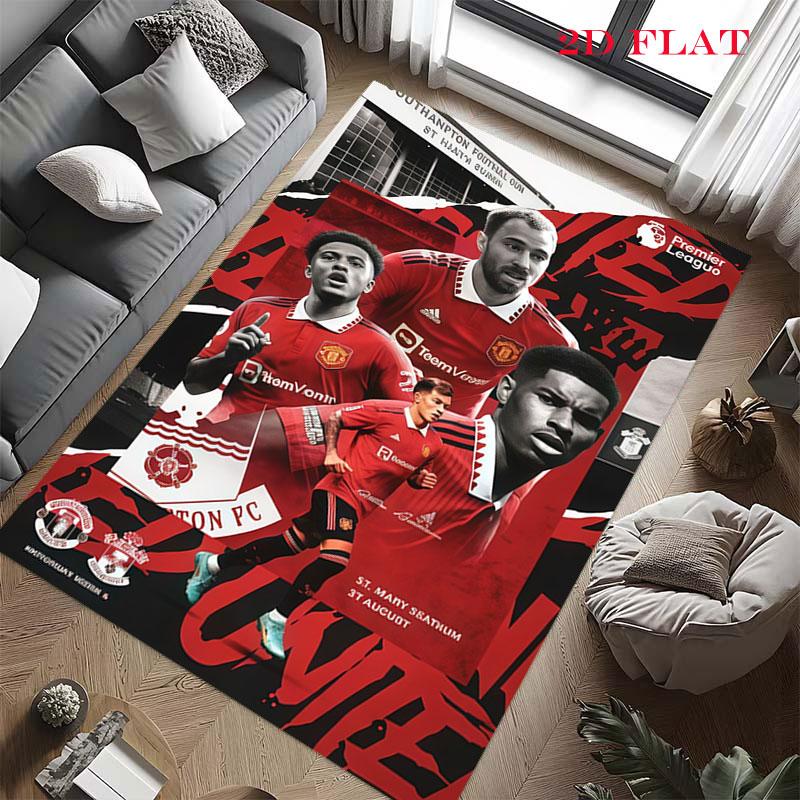 Roter MUFC Glory Teppich für Wohnzimmer, Schlafzimmer, Zuhause, Sofadekoration, Rutschfeste Bodenmatte für Kinder zum Spielen