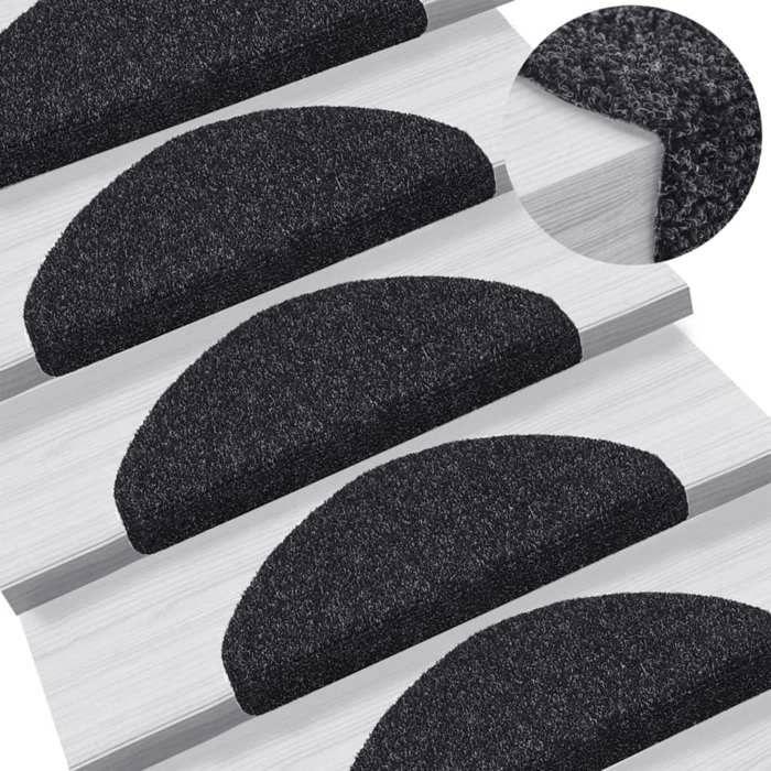VidaXL Tapis d'escalier autocollants 15 pièces 65 x 21 x 4 cm Noir Demi-rond Grand 132698