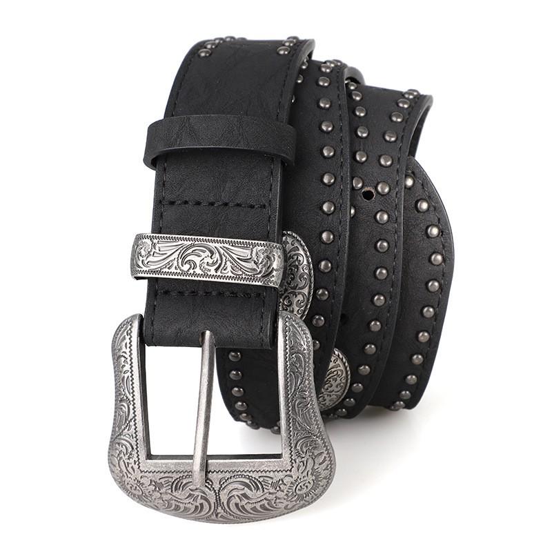 American Vintage Style Women's Belt with Y2k Design Sense, Decorative Trendy Engraved Rivets, Suitable for Skirt and Coat
