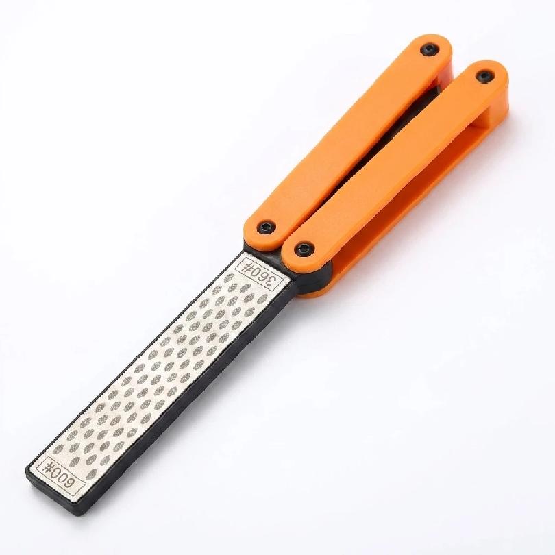 1PCS Portable Folding Pocket Knife Sharpener with Double Sided Diamond Sharpening Stone for Outdoor Use