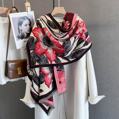 Herbst- und Wintermode Pflanzenblumen-Print Schal Retro-Blumenmuster Großer Schal Warm und Kalt Vielseitiger Schal Damen