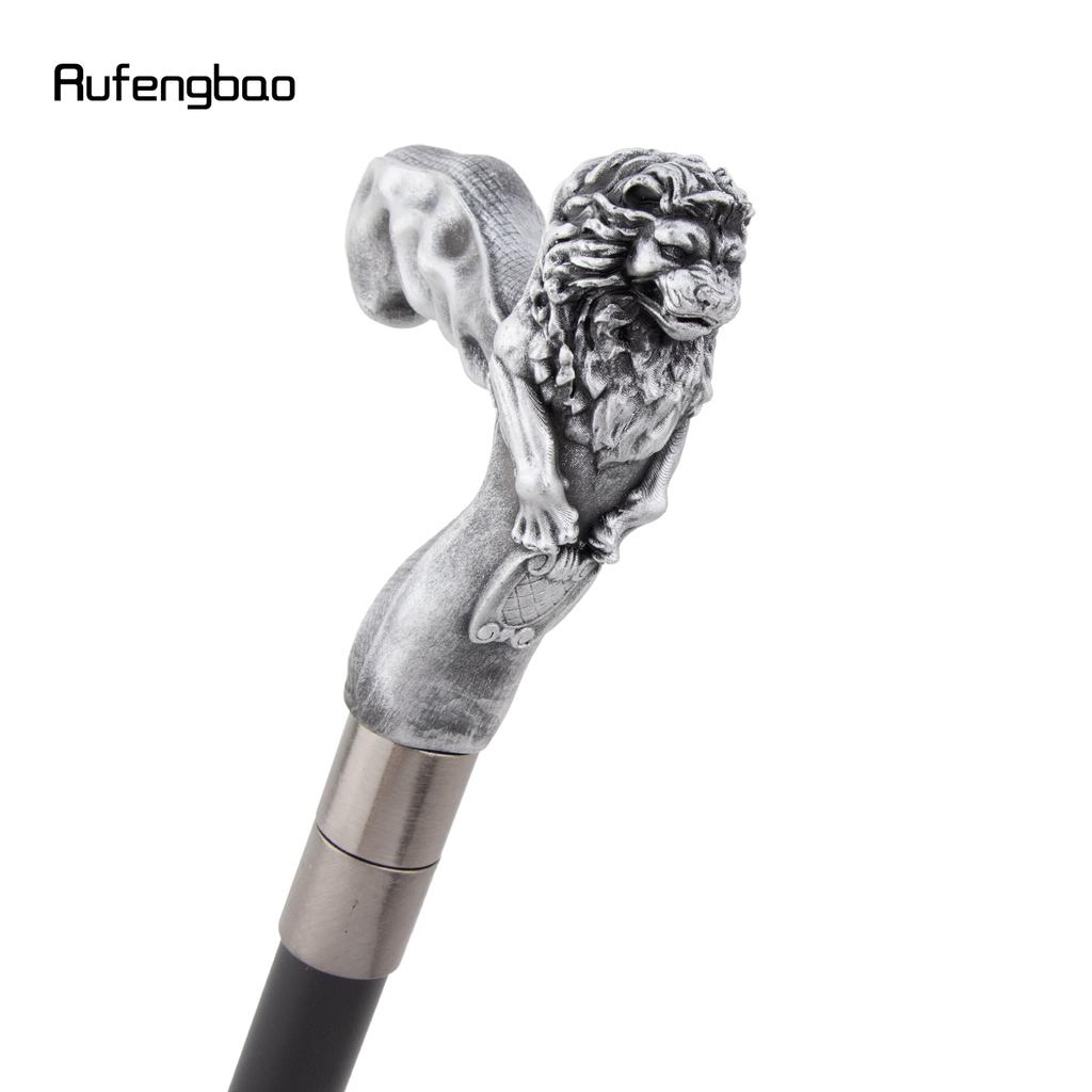 Silver Lion Head Resin Walking Cane Fashion Decorative Steel Stick Gentleman Lion Performance Stage Cane 93cm