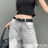 Womens PU Leather Belt With Geometric Alloy Buckle Slim Waistband Jeans Office Casual Chic Style