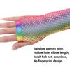 1 Paar Damen Glänzende Regenbogen Bedruckte Netzhandschuhe Aushöhlen Braut Fingerlose Handschuhe für Hochzeit