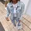 2026 Spring/Summer Women's Button Washed Ripped Raw Edge Denim Top