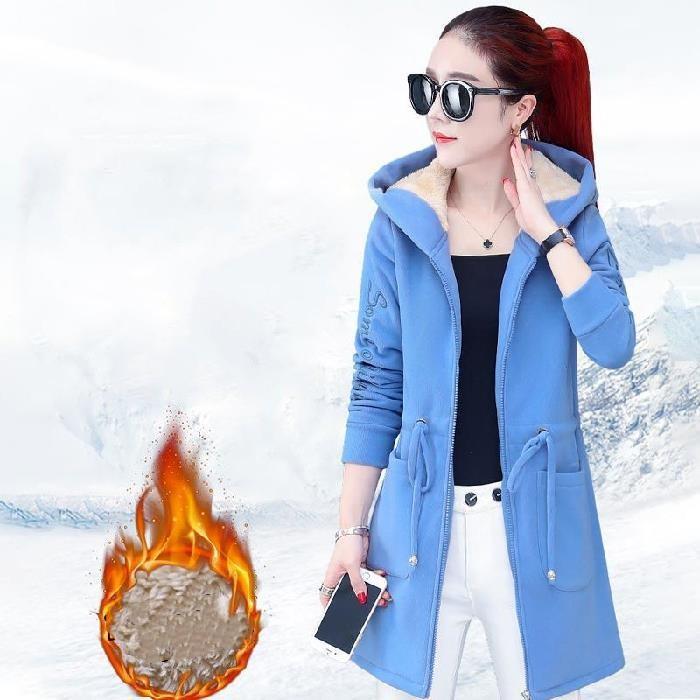 Women's Autumn and Winter Fleece-lined Thickened Lamb Wool Jacket Medium-length Cardigan Sweatshirt