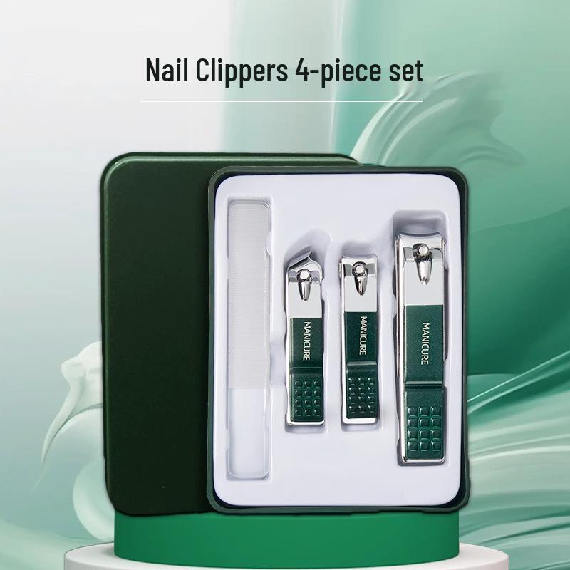 

Dark Green Gift Boxed 4-Piece Nail Clipper Set: Manicure, Pedicure, Glass File - Portable Household Tools