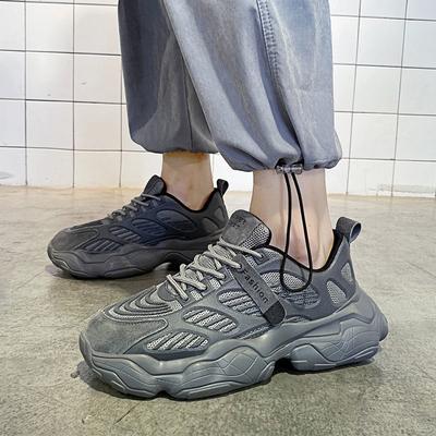 Men's Shoes Spring New Breathable Mesh Shoes Men's Trend Versatile Height Increase Sports Casual Running Dad Trendy Shoes