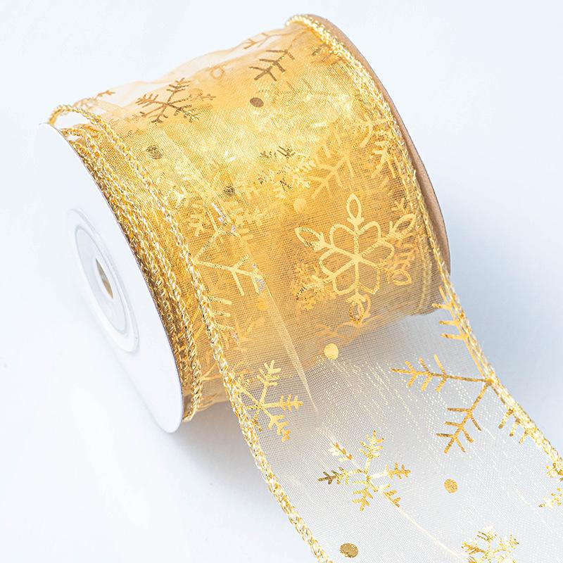 Snow Ribbon Cuffed Wire Snowflake Organza Christmas Decoration Ribbon Sprinkles Silver Ribbon Bow Material Ribbon Bow DIY Flower Handmade