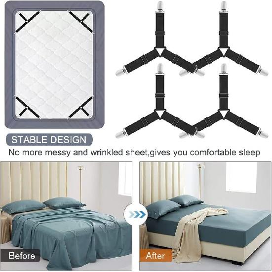 Bed Sheet Holder Straps, Upgrade Non Slip Sheet Clips, Fitted Sheet Holders for Corners, Easy tall Adjustable Elastic Firm Tight Accessories,