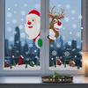 DIY Christmas Window Displays 4Pcs Santa Claus & Reindeer Static Clings with Snowflake, PVC Removable Decals, Reusable Decorations Glass Stickers for