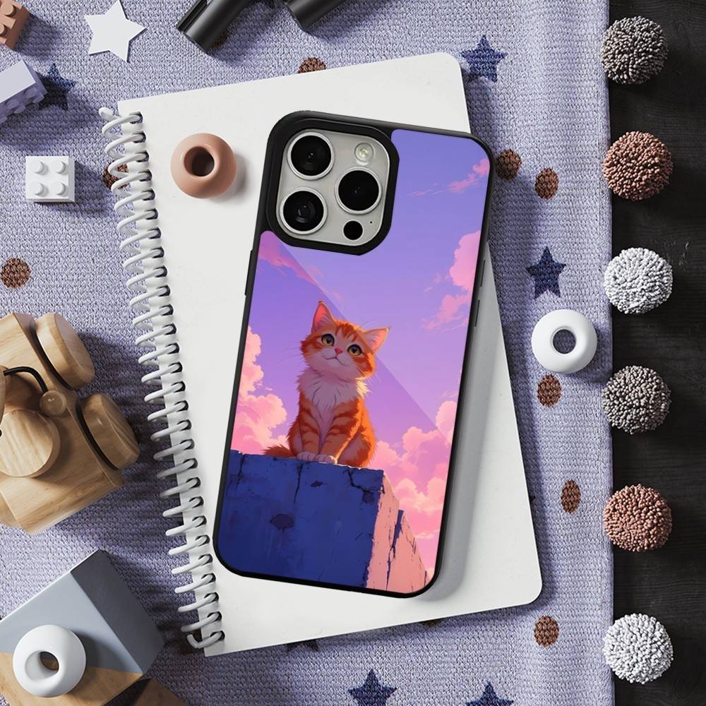 Cute Art Cat Cartoon Phone For iPhone 17,14,11,15,16,13,12,Pro,Max,For Magsafe,Plus,Mini, Magnetic Wireless Charging Case