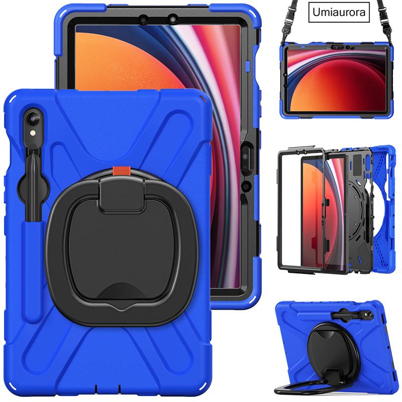 

For Samsung Tab S10 FE 10.9 S7 S8 Plus S9 Ultra SM-X920 X820 X520 Heavy Duty Rugged Tablet Case Pull Ring Stand Shockproof Funda S10 Ultra 14.6 inch темно-синього кольору