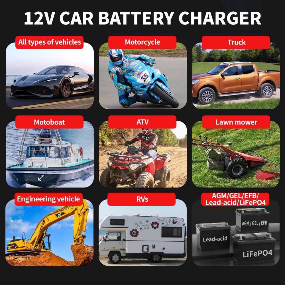 12V6A Car Battery Charger Motorcycle Battery Charger Smart Automatic Battery Charger