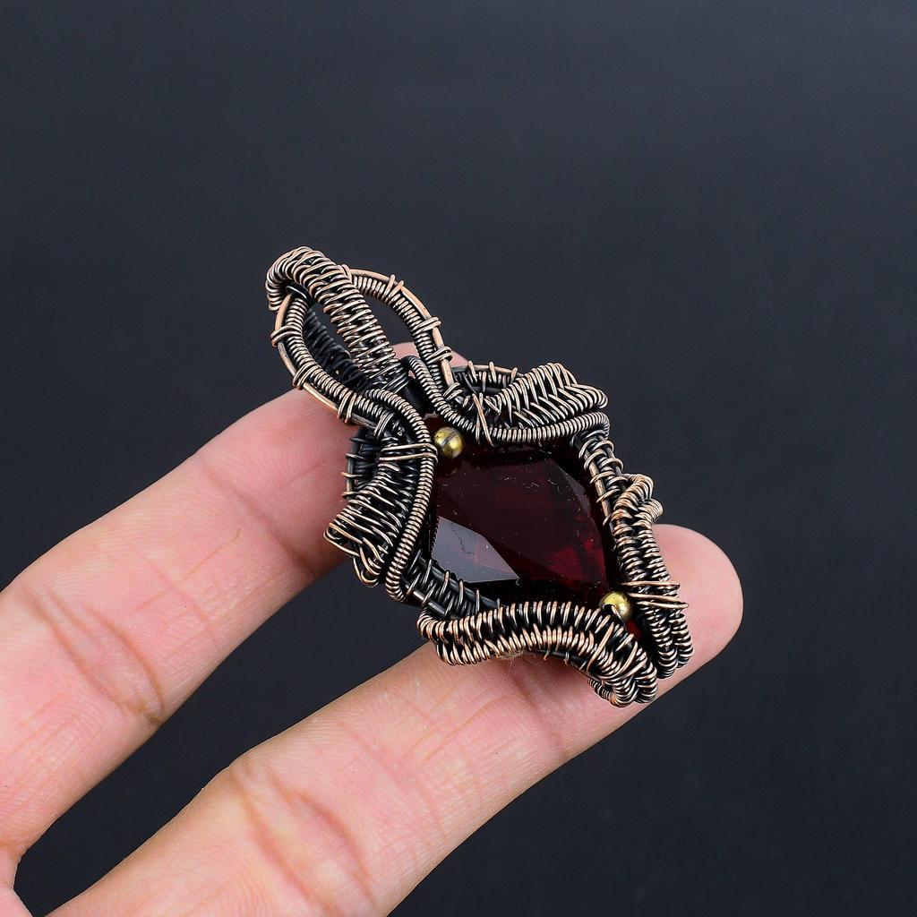 Garnet 999 Copper Wire Wrapped Pendant, Handmade Gemstone Pendant Jewelry, Gifts For Wife Brand New Pendant