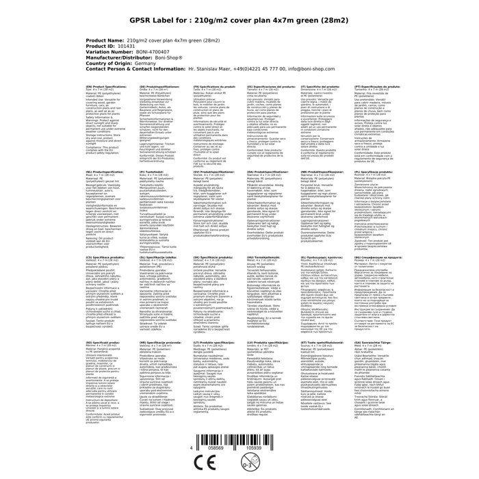 Bâche de protection 210g/m², 4x7m verte (28m²), étanche, résistante, UV-stabil