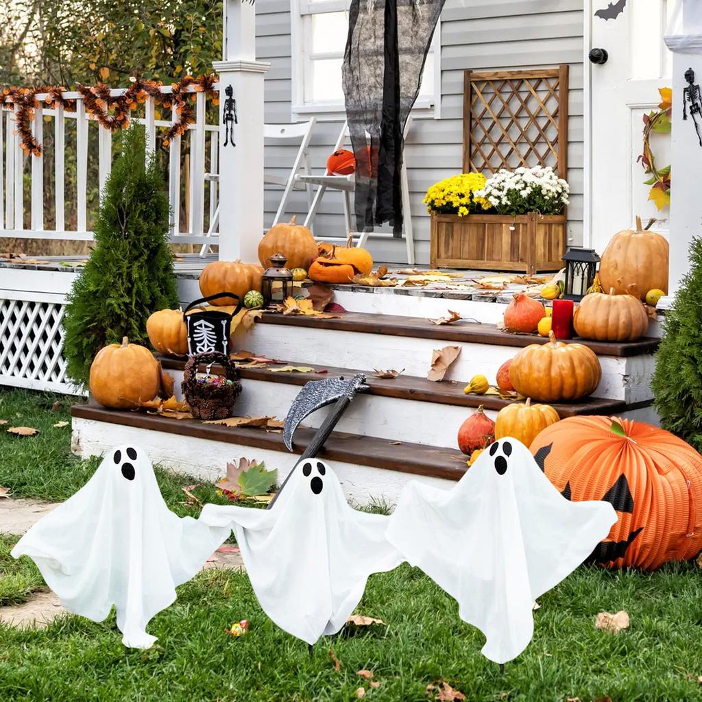 Halloween Decorations, 3-piece Glowing Outdoor Set, Sidewalk Warm LED Lights, Spooky Yard Stakes, Garden Decor
