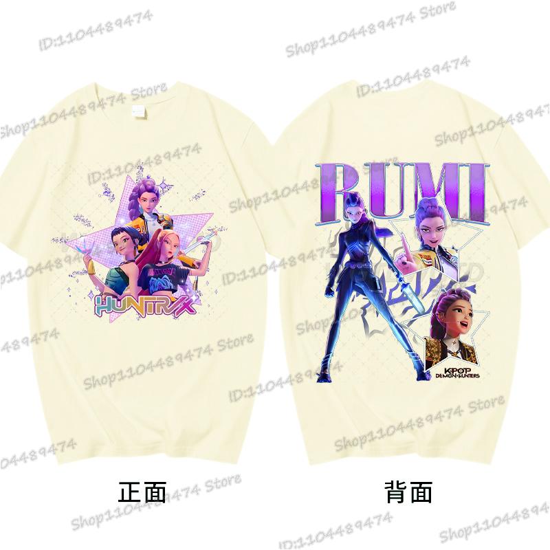 Anime KPop Demon Hunters Cotton Tshirts Graphic Hip Hop Vintage T Shirt Men Women Harajuku Rumi Zoey Miba KPop Movie Tshirt