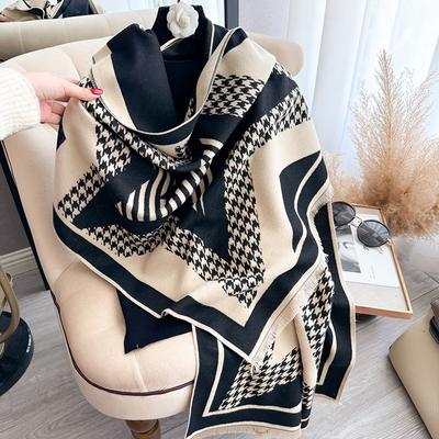 Qiandongge Versatile Contrasting Colors, Double-Sided Imitation Cashmere Scarf, Winter High-End Warm Shawl