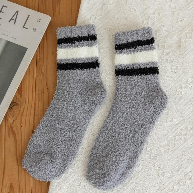 5/10 Pairs Striped Coral Fleece Socks for Men Winter Thickened Warm Mid Calf Socks Home Floor Socks Comfortable