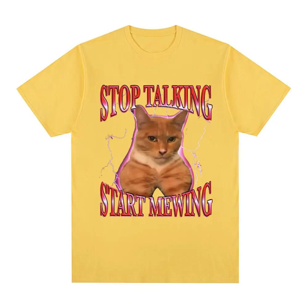 Stop Talking Start Mewing T-Shirt Funny Cute Cat Meme Graphic Short Sleeve T Shirts 100% Cotton Comfort Loose T-shirts Oversized