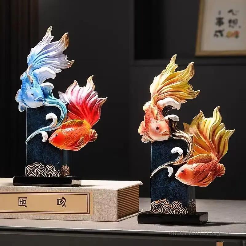 Creative Resin Fish Sculpture Decor, Luxury Home, Living Room, Office, Dining Room, Blessing Decoration, Abstract Wealth, 1Pc