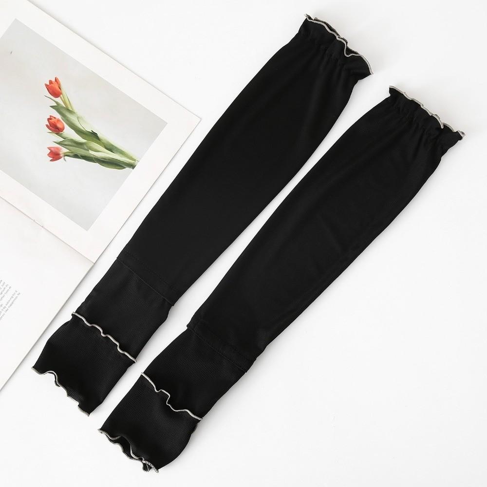 

Solid Color Sunscreen Sleeves Ruffles Cooling Arm Cover Fashion Flared Arm Sleeves Outdoor Sports чорний