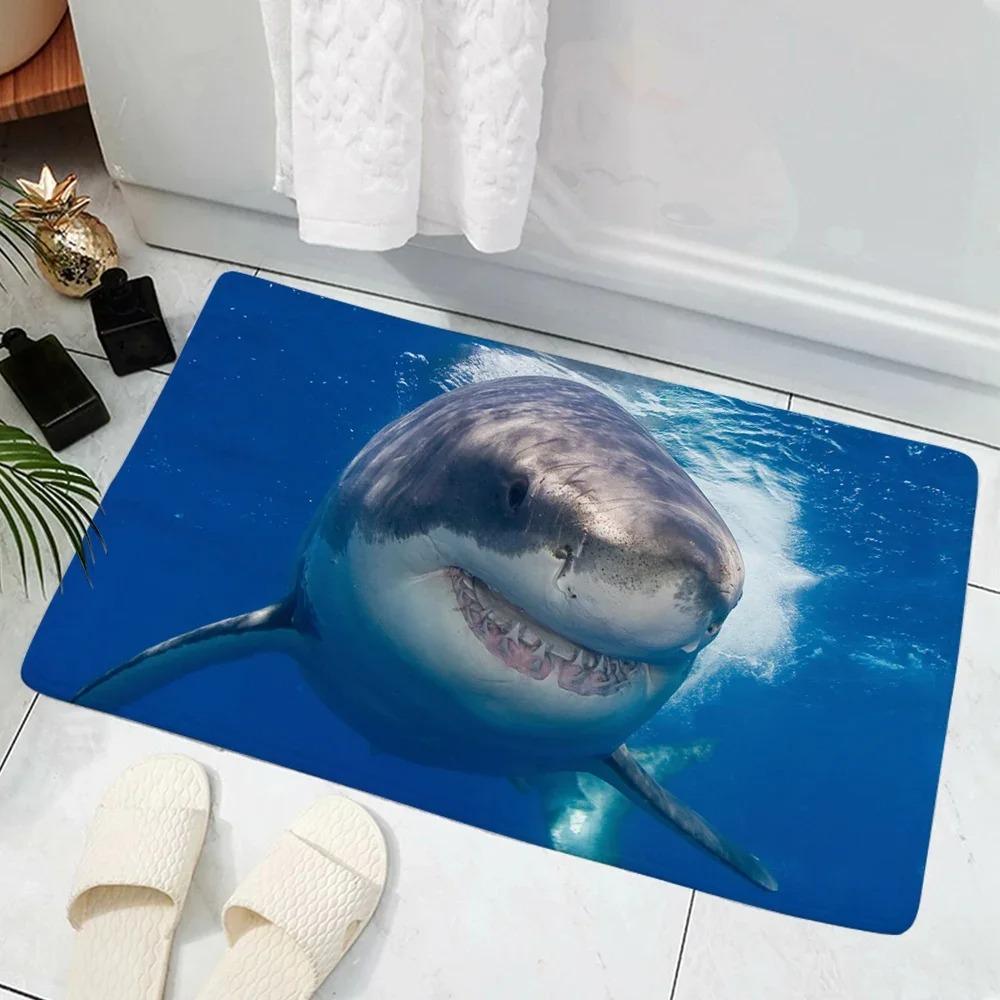 3D Shark Creative Entrance Doormat Deep Sea Shark Bathroom Door Mat Anti Slip Pad Kitchen Mat Welcome Mat Door Mat Entrance