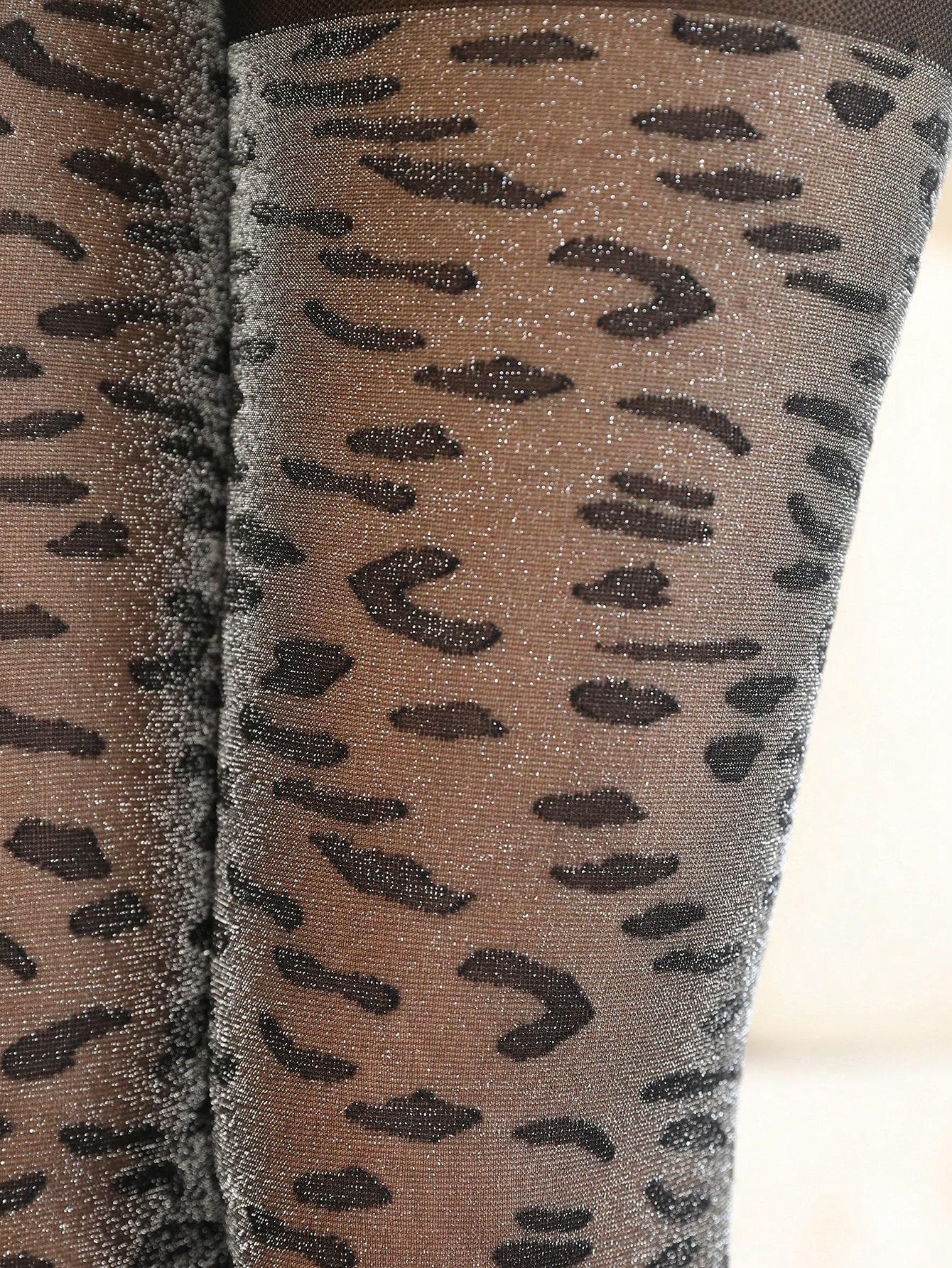 Ein Set aus silbernen Damenstrumpfhosen mit Leopardenmuster, super elastisch, sexy, hautdurchlässig und modische Unterstrumpfhosen XL
