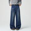Mens Vintage Washed Straight Leg Wide Pants Retro Crease Loose Casual Streetwear Trousers